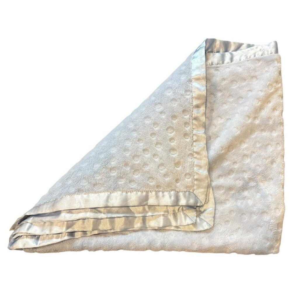 Vintage Baby Connection Blue Minky Dot Plush Baby Blanket Satin Trim Back 28x38"